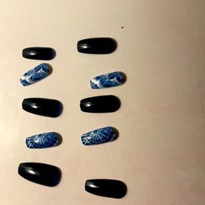 Nice tie dye dark blue nails very long really cute